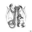 Dragon with flames killing a monkey tattoo design idea