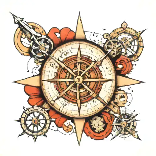 "A combination of maritime navigation equipment tattoo with circular lines around the edges." tattoo design idea
