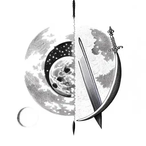Sword,moon and butterfly  tattoo design idea