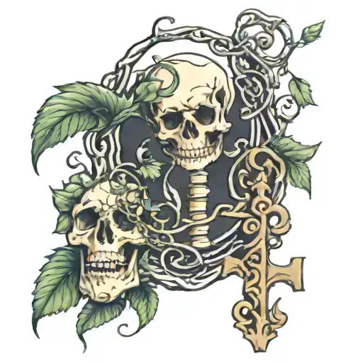 skeleton key with vine wrapping around it  tattoo design idea