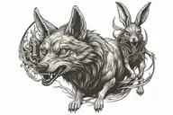 demonic wolf chasing a terrified, shadowy rabbit tattoo design idea