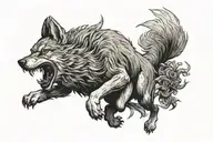 demonic wolf chasing a terrified, shadowy rabbit tattoo design idea