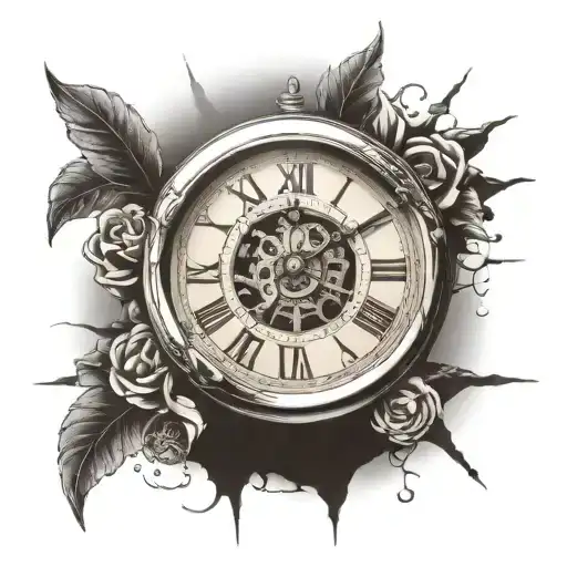 broken clock using Roman numerals that reads 9:22 tattoo design idea