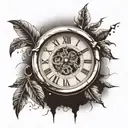broken clock using Roman numerals that reads 9:22 tattoo design idea