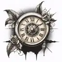 broken clock using Roman numerals that reads 9:22 tattoo design idea