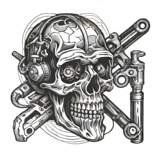 welding and auto mechanic tools forming a skull face tattoo design idea