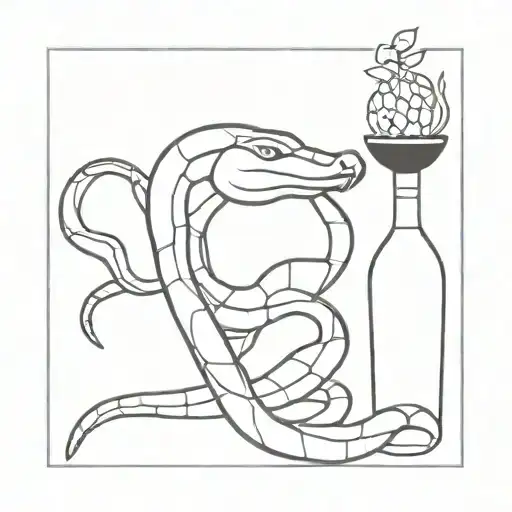 snake with wine bottle tattoo design idea