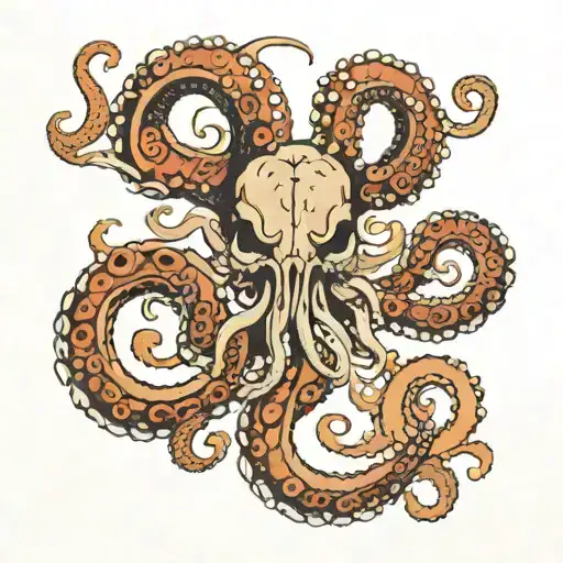 octopus holding a ram skull and a goat skull tattoo design idea