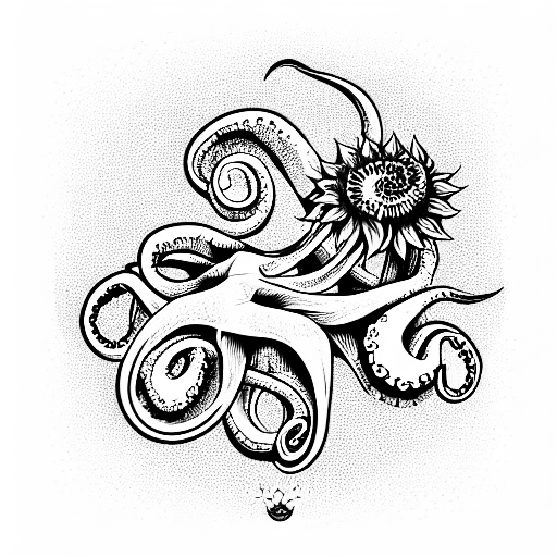 octopus, ukulele, sunflower and a rose tattoo design idea