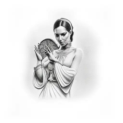 lady  holding a handing scale in fronholding sins and forgiveness  tattoo design idea