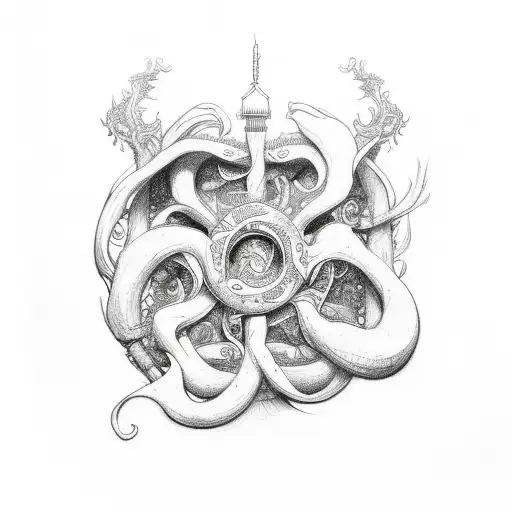 Scrolls with text on, over three lines tattoo design idea