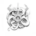 Scrolls with text on, over three lines tattoo design idea