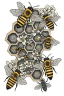 honeycomb with bees and floral tattoo design idea