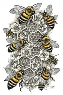 honeycomb with bees and floral tattoo design idea