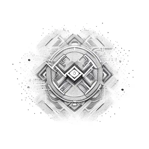 An abstract design combining the letters of RAMULU with software icons tattoo design idea