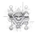 An abstract design combining the letters of RAMULU with software icons tattoo design idea