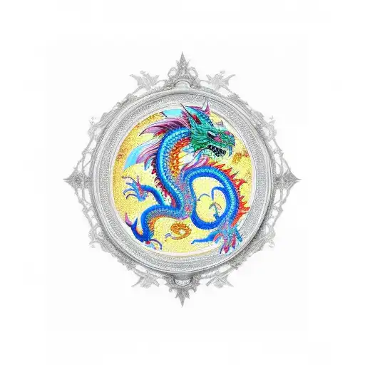 Large Ornate Mirror With dragon in the reflection tattoo design idea