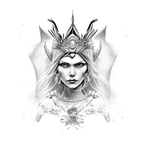Warrior Queen with a dragon behind her tattoo design idea