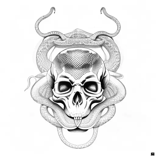 snakes in a monkey skull tattoo design idea