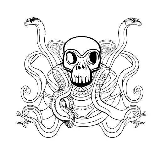 snakes in a monkey skull tattoo design idea