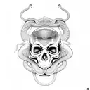 snakes in a monkey skull tattoo design idea