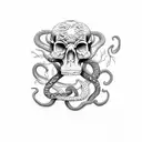 snakes in a monkey skull tattoo design idea