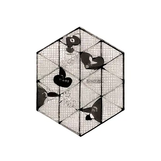 A dotwork design featuring a heart-shaped puzzle with each child's name as a piece tattoo design idea