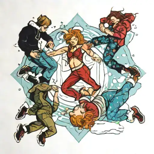 four people making snow angels tattoo design idea