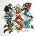 four people making snow angels tattoo design idea
