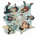 four people making snow angels tattoo design idea