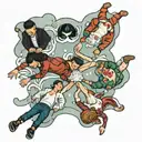 four people making snow angels tattoo design idea