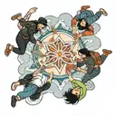 four people making snow angels tattoo design idea