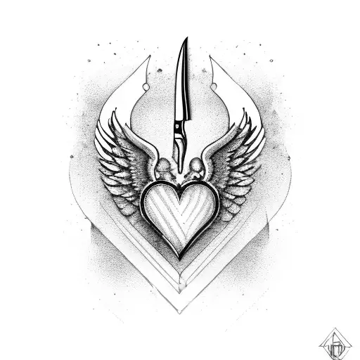 human heart with wings and knife piercing it  tattoo design idea