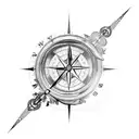 broken compass covered in dust tattoo design idea