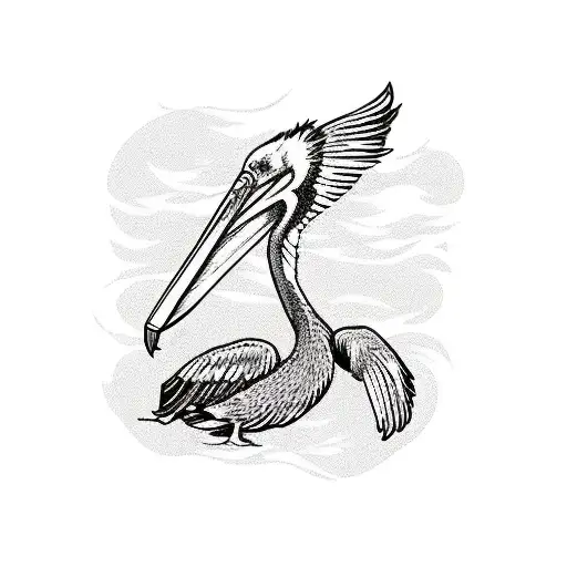 comic strip colorful pelican holding a surfboard under his wing tattoo design idea