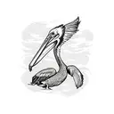 comic strip colorful pelican holding a surfboard under his wing tattoo design idea