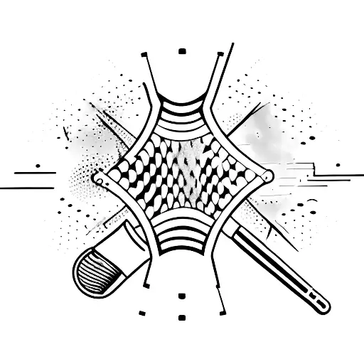 A minimalist tattoo of a microphone and paintbrush crossed together, representing the client's passion for rap and art tattoo design idea