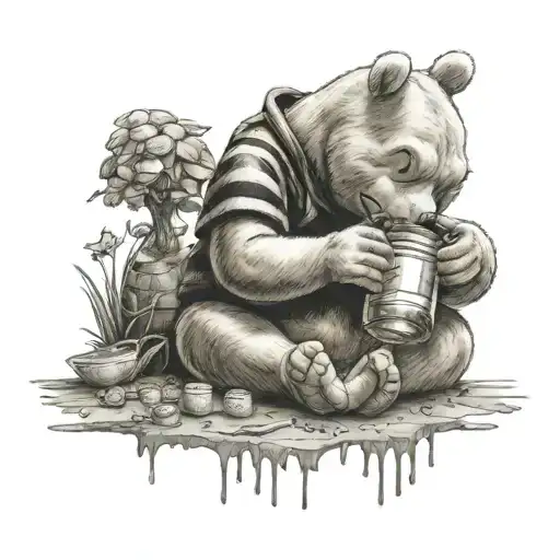 winnie the pooh eating honey tattoo design idea