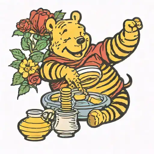winnie the pooh eating honey tattoo design idea