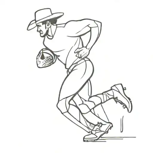A minimalist outline of a rugby player in a cowboy hat and boots tattoo design idea