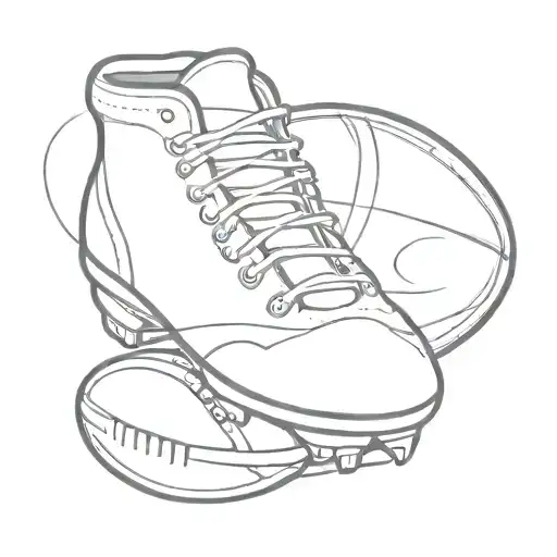 A minimalist design of a rugby ball with cowboy boots on either side tattoo design idea