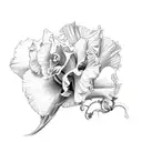 rose, iris, daffodil, dead flower, honeysuckle, violet, hydrangea, and lilac in vine formation tattoo design idea