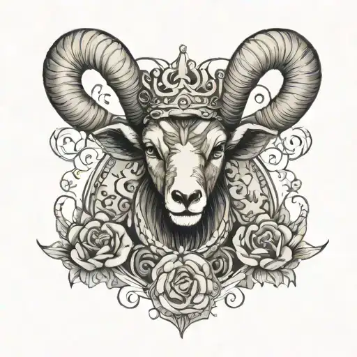 Aries ram wearing a crown made of money tattoo design idea