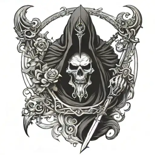 do the head of hades and the scythe of his mother reia tattoo design idea