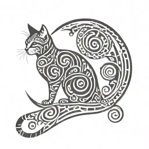 cat in paradise chasing fibonacci sequence tattoo design idea