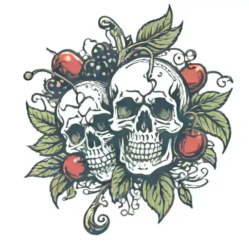 cherries with skulls tarot card tattoo design idea