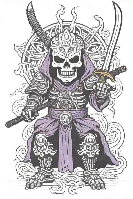 samurai skull as skeletor but only head tattoo design idea