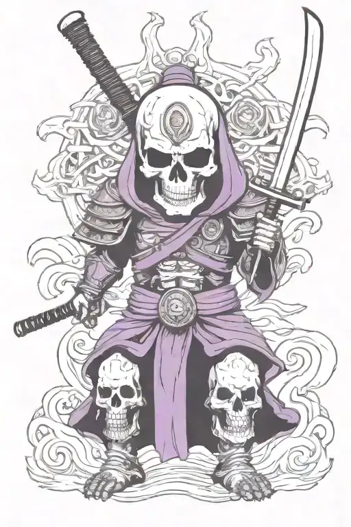 samurai skull as skeletor but only head tattoo holding tattoo design idea
