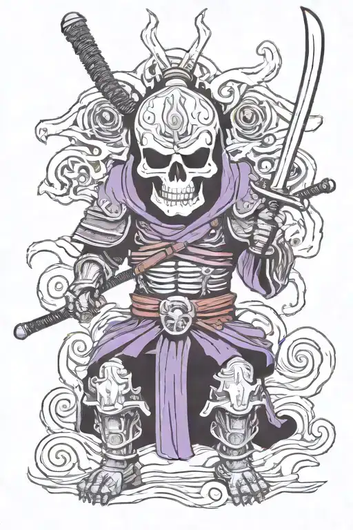 samurai skull as skeletor but only head tattoo design idea