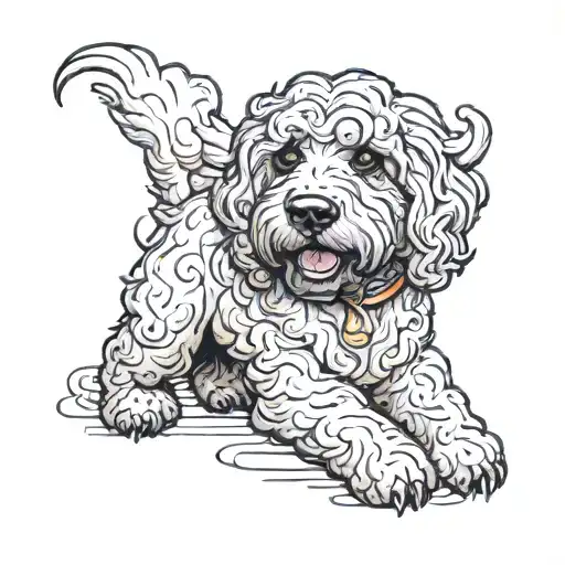 a black goldendoodle as falkor from the movie the neverending  story tattoo design idea
